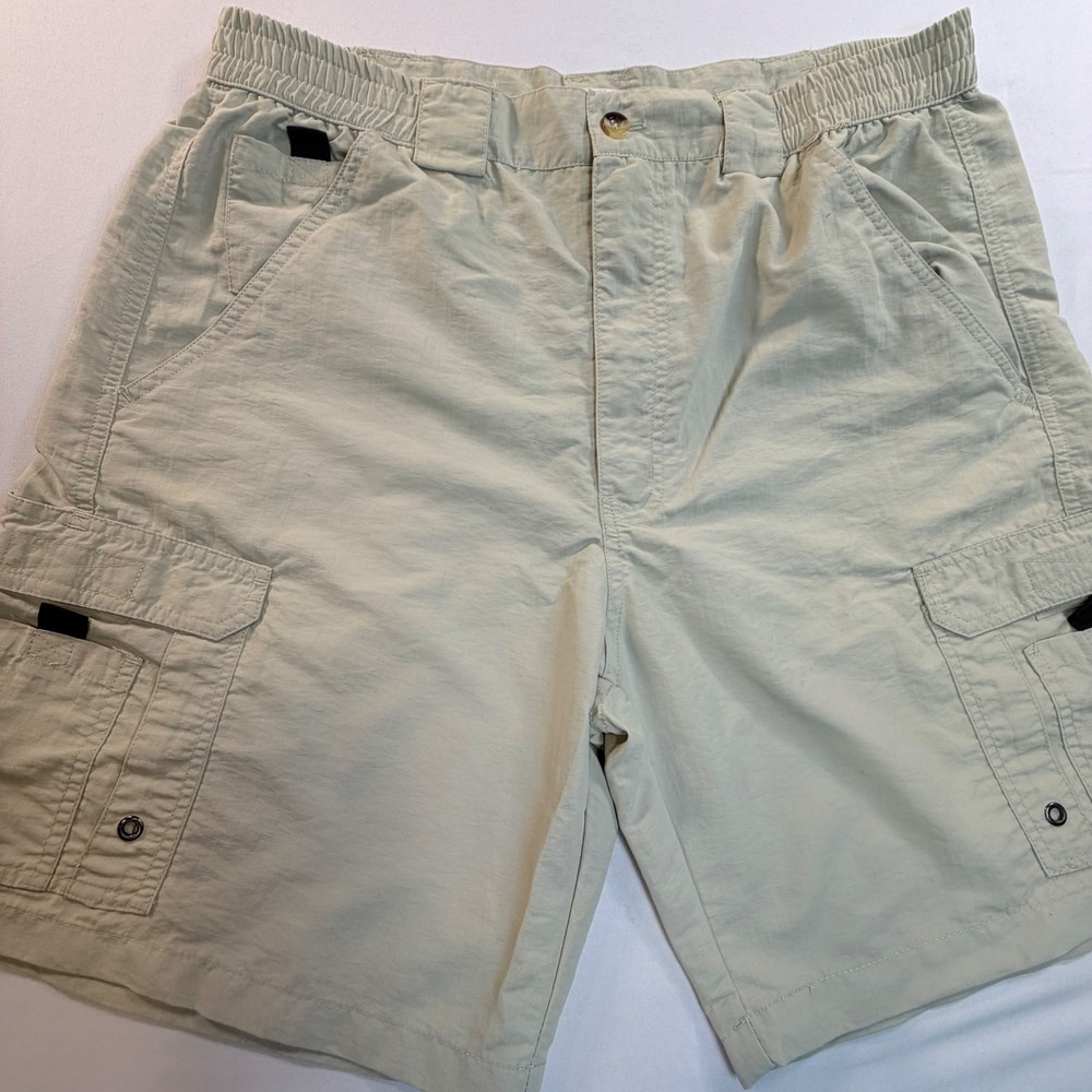 Spicy Tuna Fishing Cargo Shorts Mens XL Beige Nylon Elastic Waist 38x7